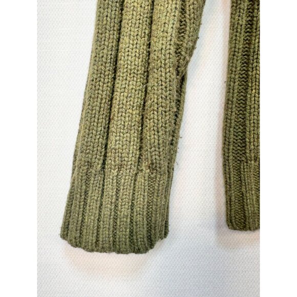 Lands' End Men's Ribbed Knit Sweater Size L Olive Green Long Sleeve Button Neck - Picture 4 of 8